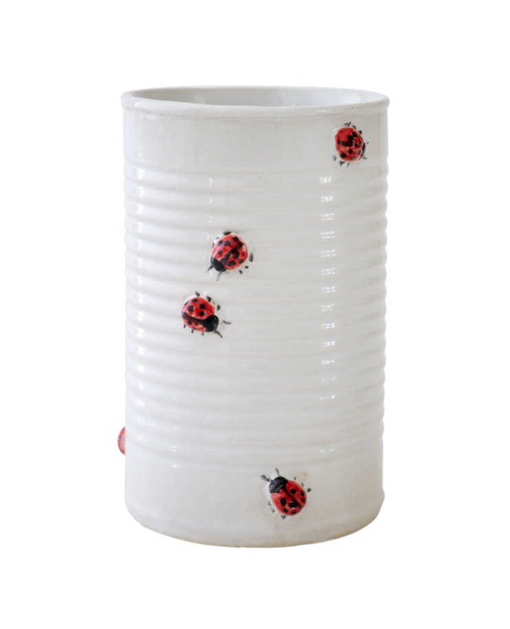 Porcelain "Tin Can" Vase with Ladybugs