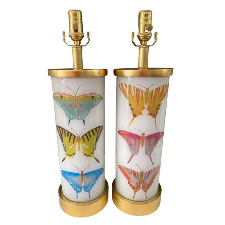 Pair of Colorful Butterfly Study Decoupage Lamps