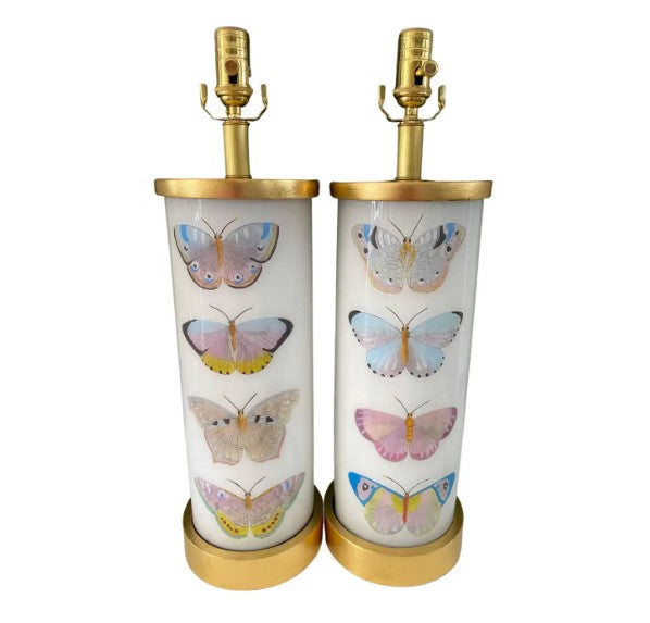Pair of Pastel Butterfly Study Decoupage Lamps