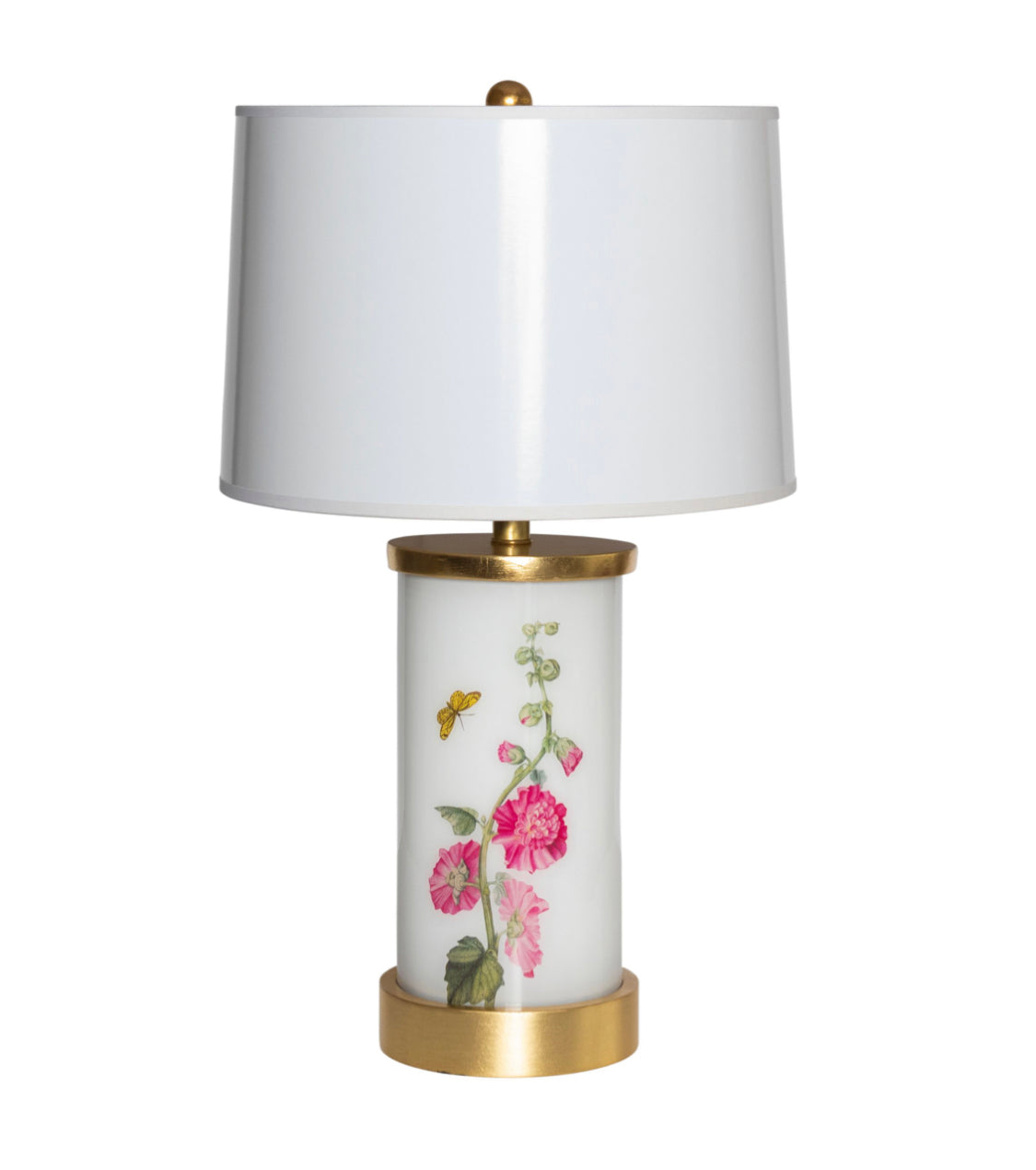 Single Pink Hollyhock Decopage Lamp