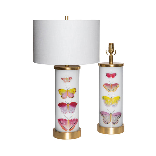 Pair of Pink Butterfly Study Decoupage Table Lamps