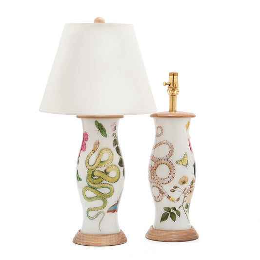 Pair of Sinewy Serpents Decoupage Table Lamps